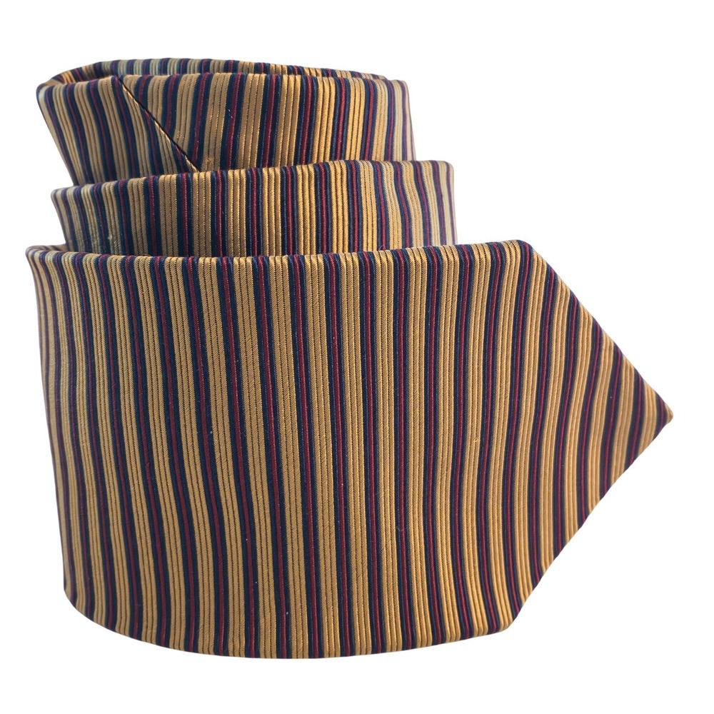Brooks Brothers Makers Necktie Men's Gold Navy Blue Striped Repp 100% Silk USA
